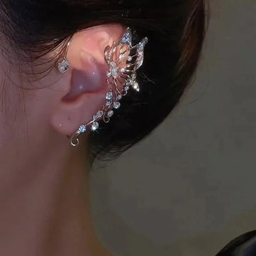 DAIIIBABYYY  -  Korean Y2K Silver Color Hollow Butterfly with Cubic Zirconia Earrings for Women Personalized Shiny Genie Clip-on Earrings